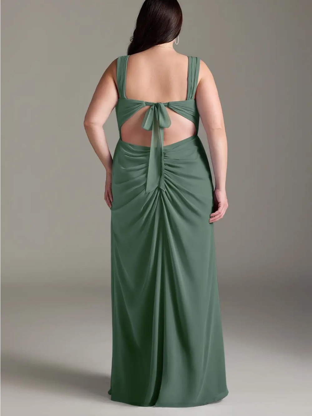 Azazie Eucalyptus Green Ruched Mesh Maxi Dress - Picture 5 of 5